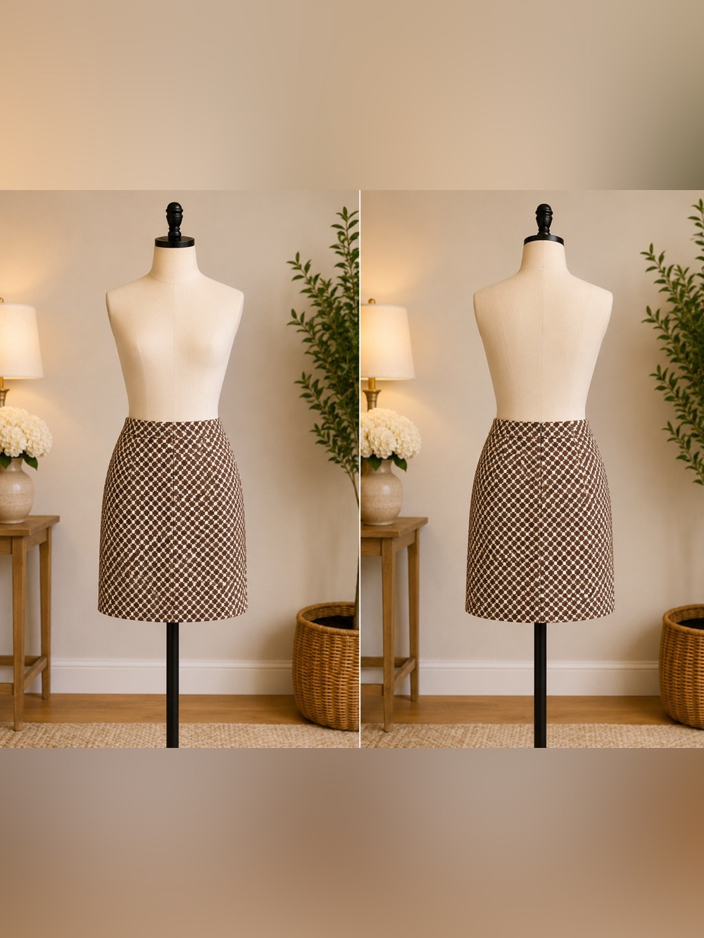 Ann Taylor Brown & Cream Diamond-Pattern Mini Skirt